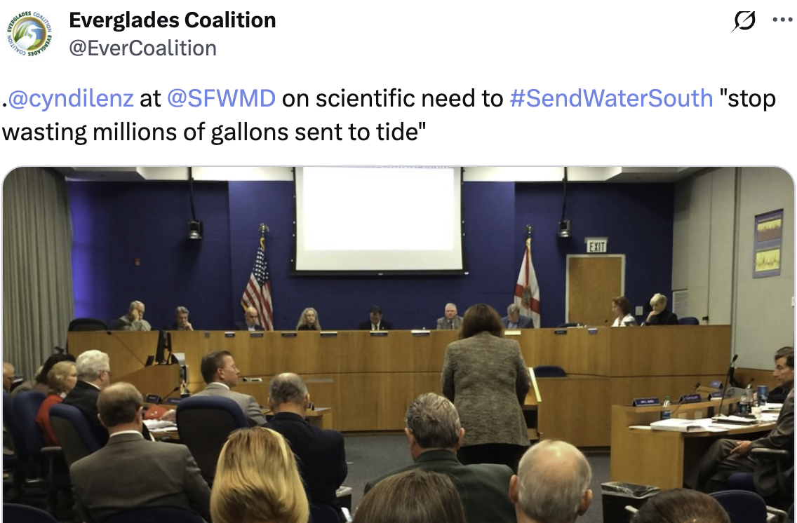 Cyndi Lenz SFWMD tweeted by the Everglades Coalition