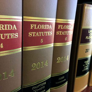 Florida Statutes books on shelf. Public photo.